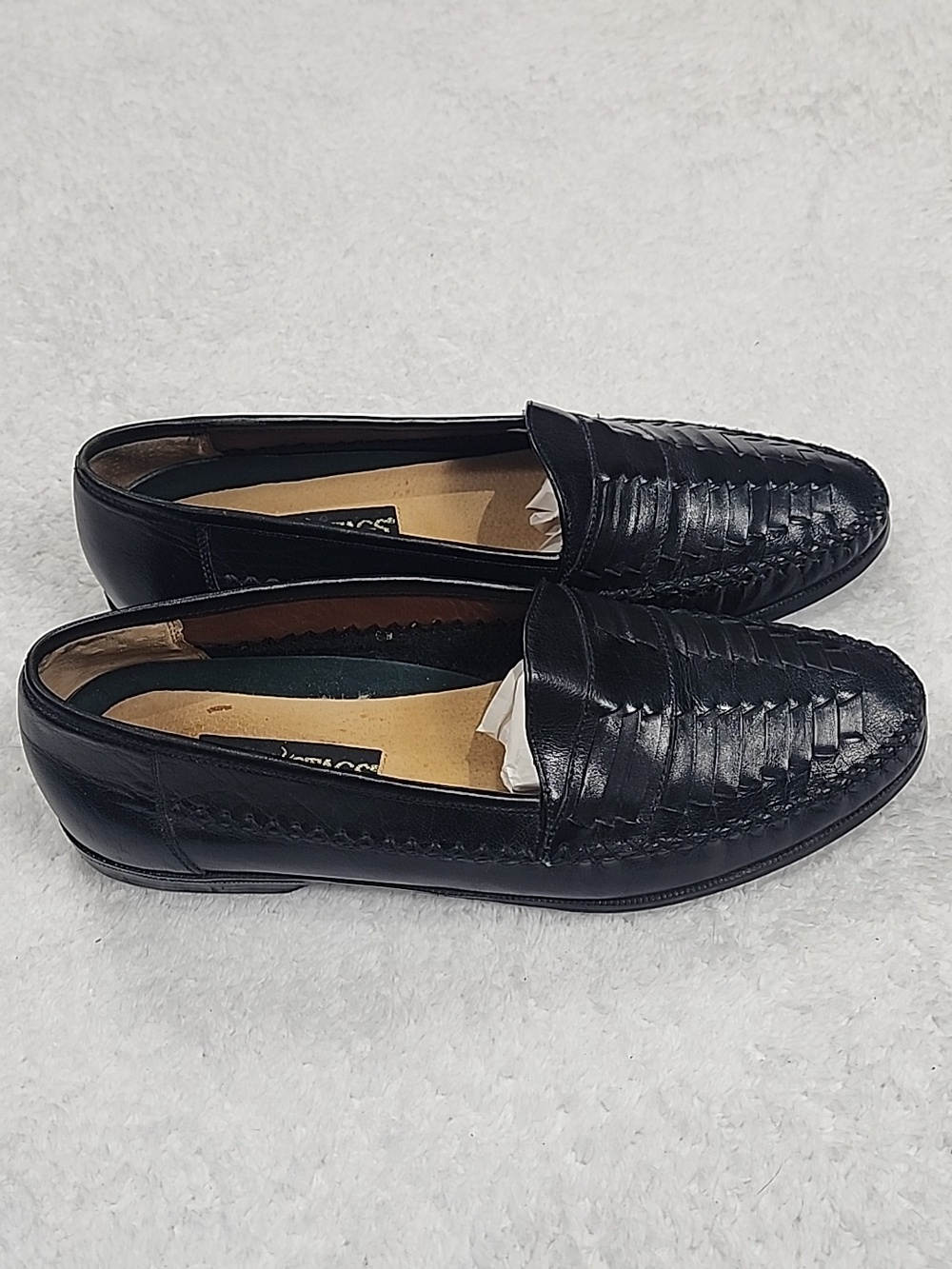 Deer Stags Black Leather Woven Penny Loafers